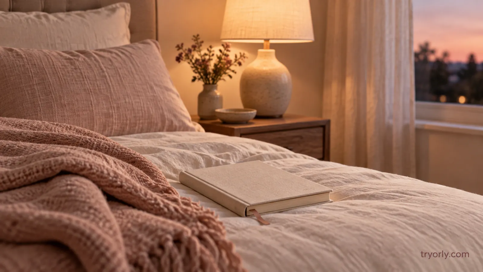 Evening light through curtains onto a quiet room.